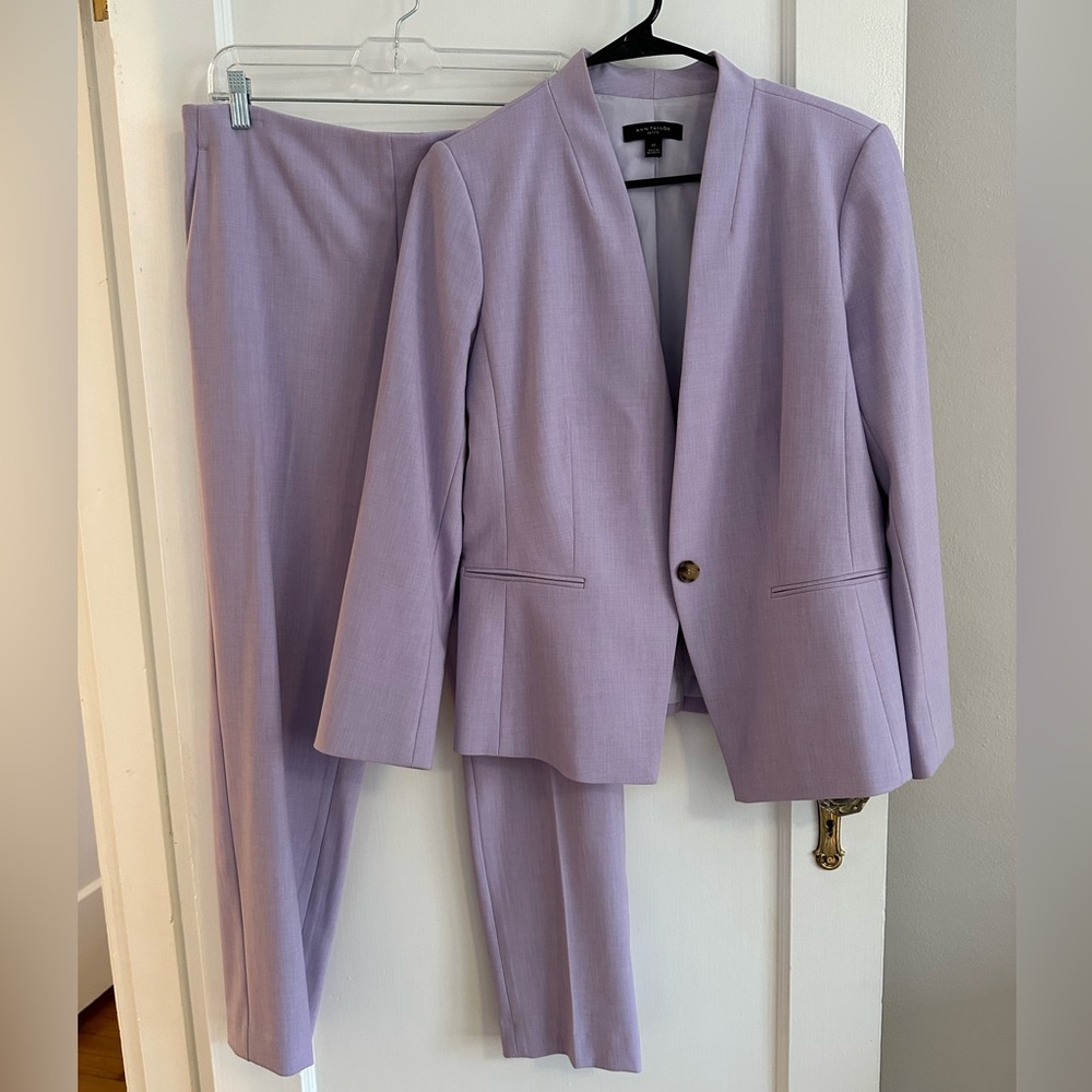 Lavender suit from Ann Taylor.